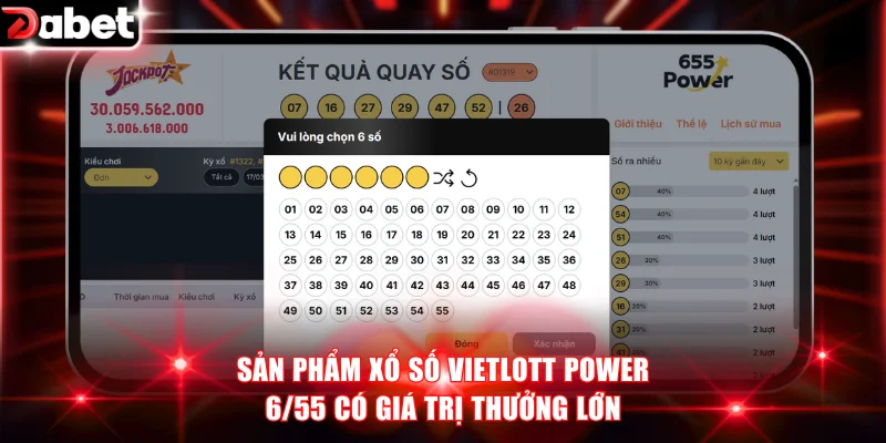 Sản phẩm xổ số Vietlott Power 6/55 có giá trị thưởng lớn